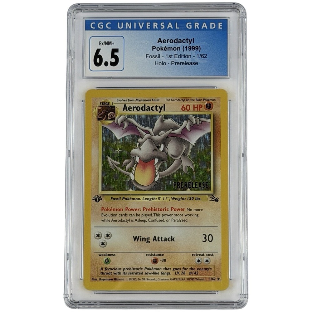 Pokemon Aerodactyl Holo 1st Edition Prerelease 01/62 CGC 6.5 TCG Fossil WOTC Vtg